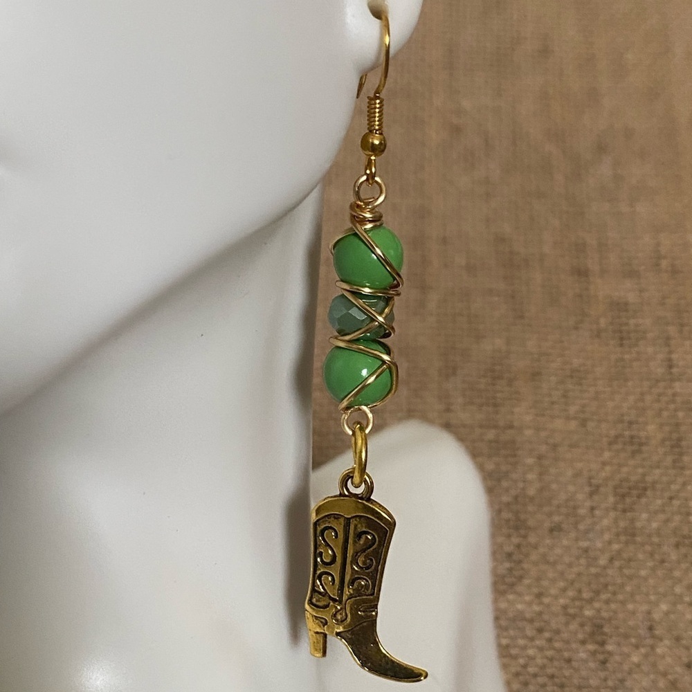 Western themed wire wrapped beaded earrings with charm